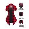Casual Faux Twinset T Shirt Crisscross Plaid Print Mock Button Turn Down Collar Summer Tee - RED L