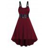 Plus Size Dress Adjustable Strap Self Belted Grommet Square Ring High Low Midi Dress - BLACK 3X
