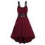 Plus Size Dress Adjustable Strap Self Belted Grommet Square Ring High Low Midi Dress - DEEP RED L