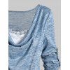 T-shirt Asymétrique Chiné Imprimé en Blocs de Couleurs Ourlet à Volants à Col Bénitier - Bleu clair L