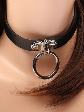 Faux Leather Choker O Ring Adjustable Gothic Necklace
