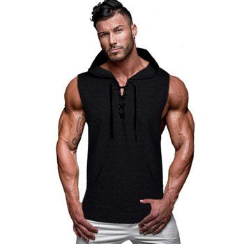 

Lace Up Hooded Tank Top Front Pocket Casual Tank Top, Night