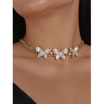 

Butterfly Choker Rhinestone Hollow Out Vintage Necklace, Golden