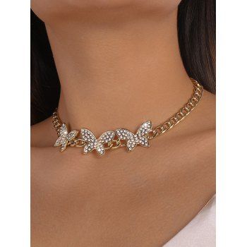 

Butterfly Choker Rhinestone Hollow Out Vintage Necklace, Silver
