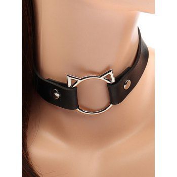 Halloween Gothic Abstract Cat Faux Leather Punk Necklace