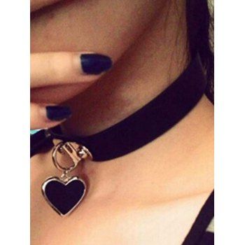 Gothic Choker Heart Pendant Faux Leather Necklace