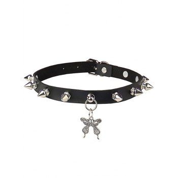 Butterfly Pendant Rivets Faux Leather Gothic Punk Choker Necklace