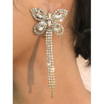 

Butterfly Drop Earrings Rhinestone Tassel Elegance Earrings, Golden