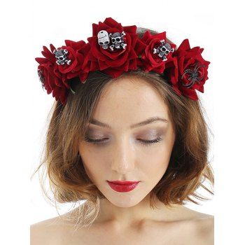 

Halloween Hairband Rose Skull Embellishment Gothic Hairband, Red
