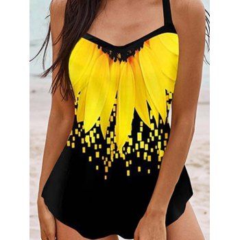 

Tummy Control Tankini Swimsuit Flower Geometric Print Tankini Swimsuit Cut Out Adjustable Straps Bathing Suit, Yellow