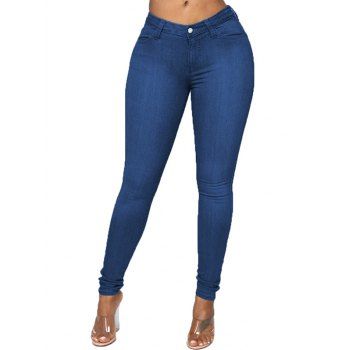 

Dark Wash Skinny Jeans Zip Fly Long Simple Style Casual Denim Pants, Deep blue