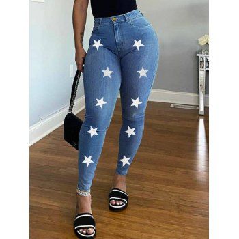 Skinny Jeans Star Print Zipper Fly Jeans Pockets Casual Denim Pants, Light blue
Skinny Jeans Star Print Zipper Fly Jeans Pockets Casual Denim Pants, Light blue