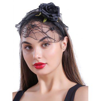 

Gothic Hairband Rose Lace Hollow Out Spider Web Halloween Hairband, Black