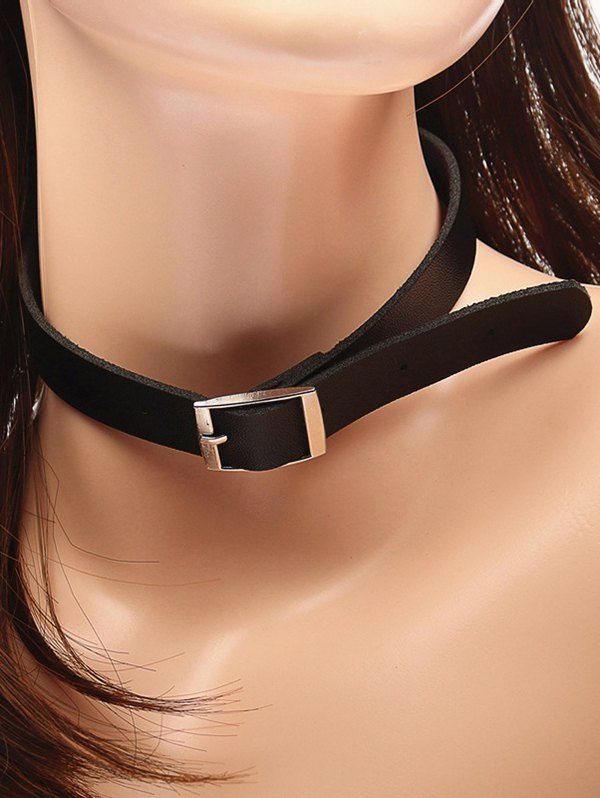 Punk Gothic Adjustable Buckle Faux Leather Choker Necklace - BLACK 
