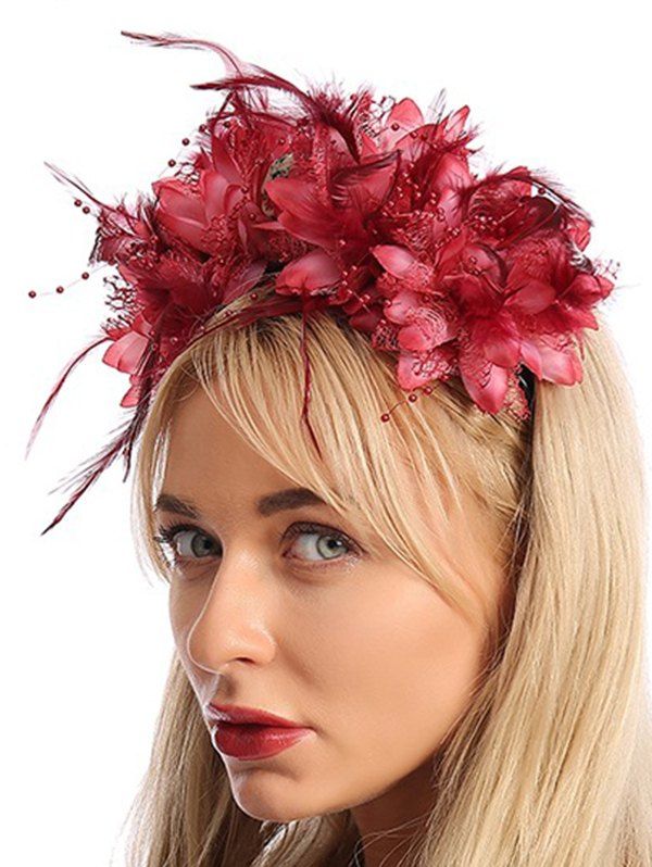 Flower Feather Skull Gothic Hairband - RED 