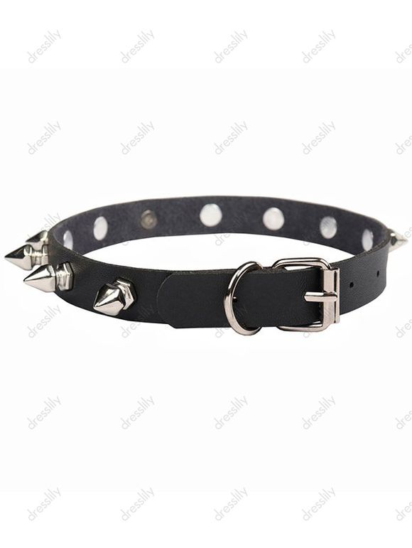 Collier en Simili Cuir Motif Rivets Etoiles à Sculpture Creuse Style Punk - Noir 