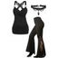 Butterfly Lace Surplice Crisscross Tank Top Embroidery Flower Lace Insert Flare Pants And Heart Choker Gothic Outfit - BLACK S