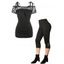 T-shirt Gothique Panneau en Dentelle Applique Brodé à Epaule Dénudée et Legging Corsaire - Noir S