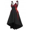 Gothic Dress Skull Lace Insert Corset Style A Line Dress Plunge O Ring High Low Dress - BLACK L