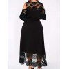 Plus Size Dress Hollow Out Printed Lace Panel Cold Shoulder Asymmetrical Hem Maxi Dress - BLACK XXL