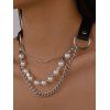 Gothic Necklace Layered Necklace Faux Pearl Leather Chain Necklace - SILVER 