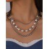 Collier en Plusieurs Chaînes avec Perles et en Simili Cuir Style Gothique - Argent 