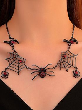 Halloween Web Rhinestone Spider Gothic Necklace
