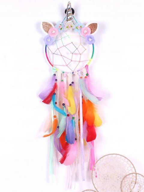 Home Decoration Colorful Feather Round Net Unicorn Indian Dreamcatcher