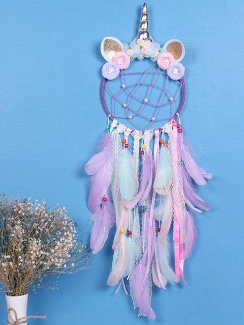 Home Deocration Unicorn Feather Beading Flower Hanging Indian Dreamcatcher