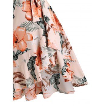 Plus Size & Curve Dress Leaf Floral Dress Ruffle Slit Belted Asymmetrical Hem Maxi Summer Dress