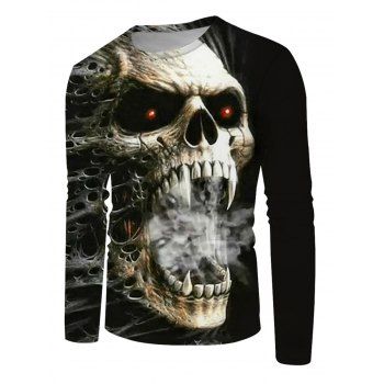 

Halloween T Shirt Skull 3D Print Casual T Shirt Long Sleeve Round Neck Tee, Multicolor