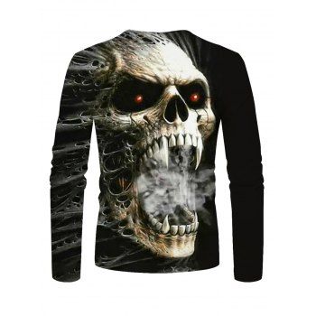Halloween T Shirt Skull 3D Print Casual T Shirt Long Sleeve Round Neck Tee