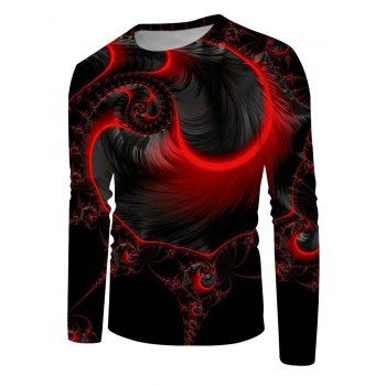 

Swirl Abstract 3D Print T Shirt Long Sleeve Round Neck Casual Tee, Multicolor