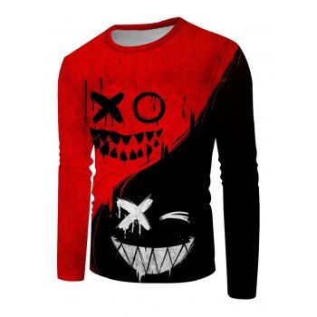 

Halloween Graphic T Shirt Two Tone Devil Smiling Face Print T-shirt Long Sleeve Tee, Multicolor