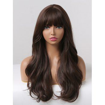 

Long Full Bang Wavy Capless Synthetic Wig, Deep brown