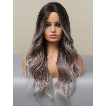 

Ombre Wavy 26 Inch Long Middle Part Synthetic Wig, Battleship gray