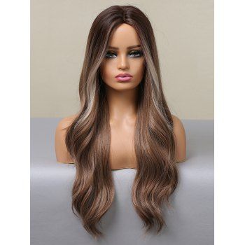 

Highlight Wavy 26 Inch Long Middle Part Synthetic Wig, Deep brown