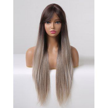 

Ombre 28 Inch Long Straight Side Bang Synthetic Wig, Gray cloud