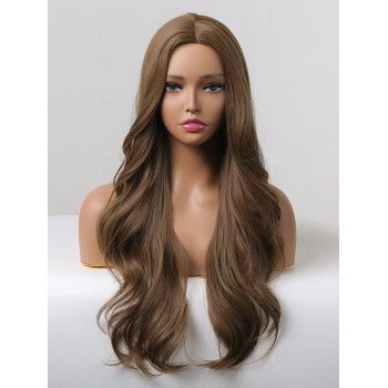 

26 Inch Long Middle Part Wavy Synthetic Wig, Deep brown