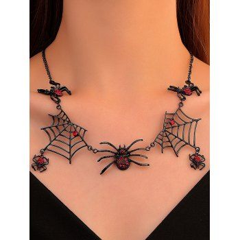 

Halloween Web Rhinestone Spider Gothic Necklace, Black