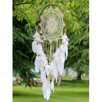 

Hanging Home Decoration Beaded Feather Bohemian Indian Dreamcatcher, White