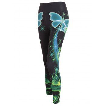 

Butterfly Aurora Print Leggings Skinny Wide High Waist Casual Leggings, White