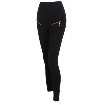 Women Skinny Leggings Solid Color Leggings Zipper Elastic High Waist Casual Knit Leggings Clothing M Black