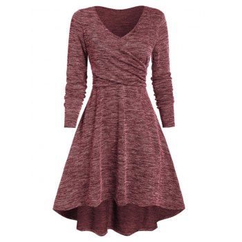 

Knit Dress Heather Dress Crossover High Waisted Long Sleeve High Low Midi Casual Dress, Red