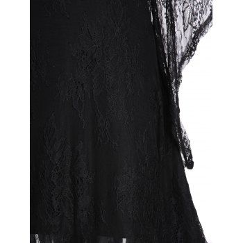 Gothic High Low Dress Cold Shoulder Sheer Flower Lace Sleeve Lace Up Dress