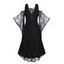 Gothic High Low Dress Cold Shoulder Sheer Flower Lace Sleeve Lace Up Dress - BLACK M