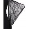 Robe Gothique Haute Basse Epaule Dénudée Fleur Transparente à Manches à Lacets - Noir M