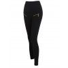 Skinny Leggings Solid Color Leggings Zipper Elastic High Waist Casual Knit Leggings - BLACK XL