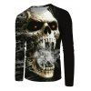 T-shirt Décontracté D'Halloween à Imprimé 3D Crâne à Manches Longues à Col Rond - multicolor M