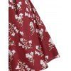 Robe Cache-Cœur Longue Ceinturée à Imprimé Floral à Taille Haute Grande Taille - Rouge 1X